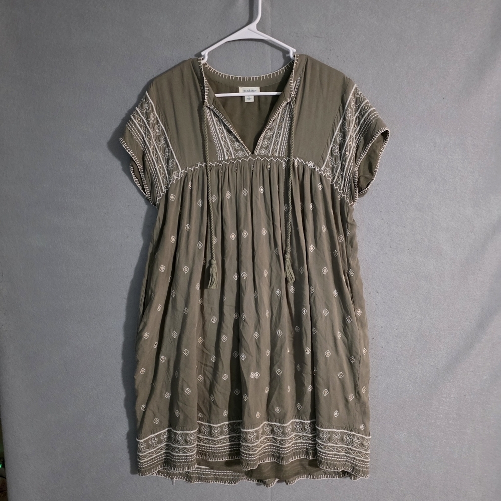 Sundance Womens Green Embroidered Aura Tunic Pullover Dress W/Pockets Size Small